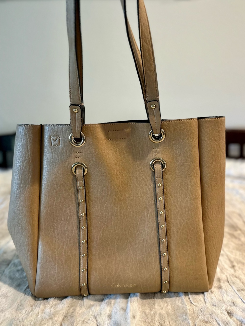 Calvin Klein Taupe Stud-Accented Tote